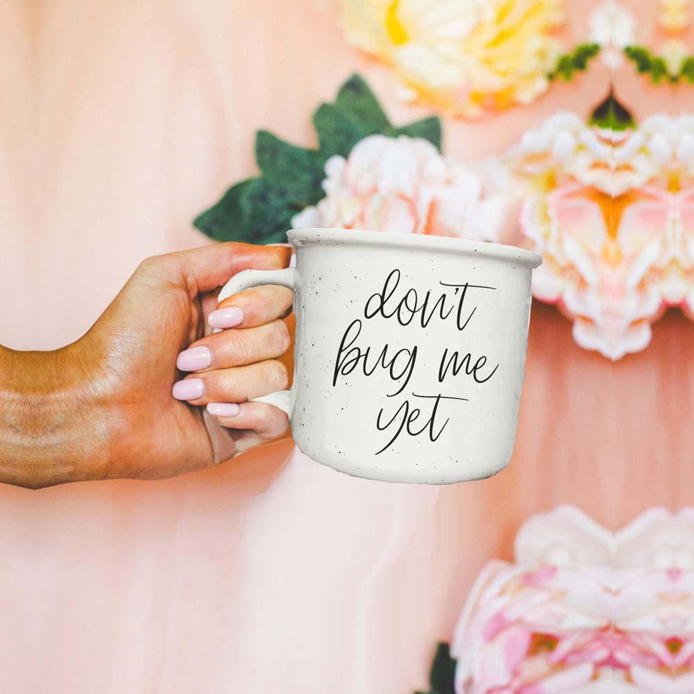 Minimalist design coffee mug with sassy morning message